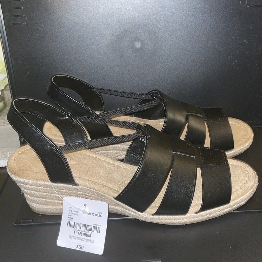 St John’s Bay Black Wedge Sandals